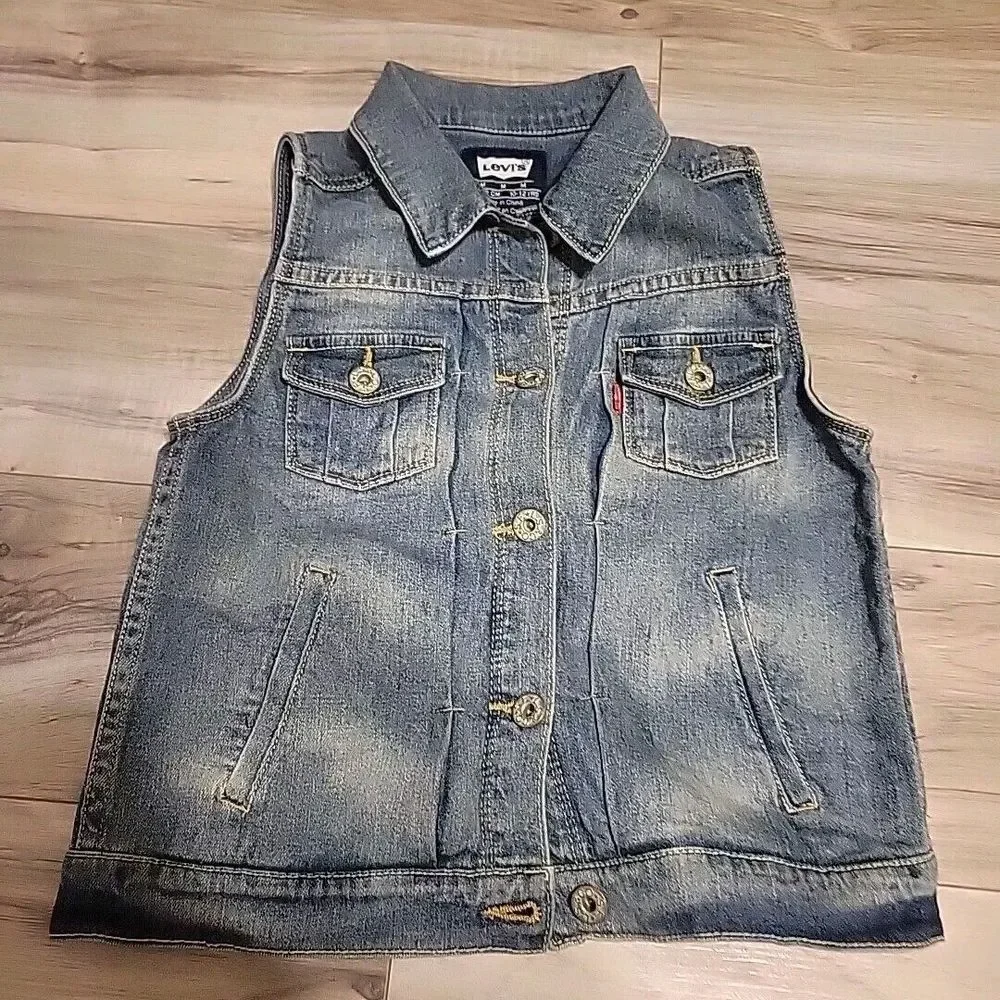 Levi's Denim Vest Youth 10-12 Blue Button‎ Up  Jean  Jacket